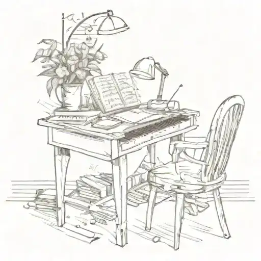 Teacher's Desk With A Bouquet Of Flowers And Music Notes