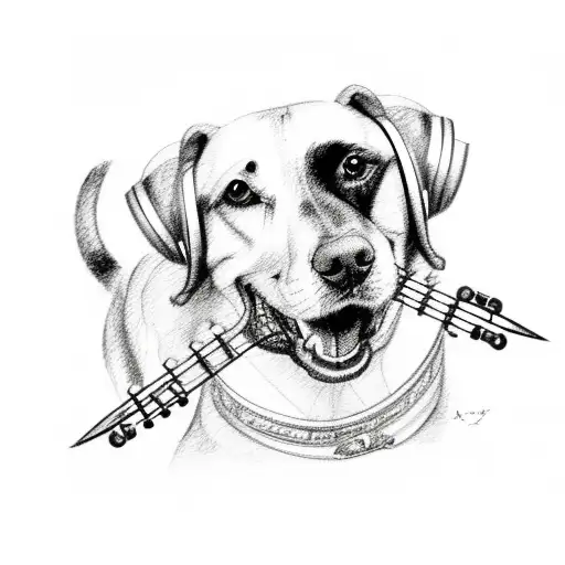 A Detailed Sketch Of A Dog Playing A Musical Instrument