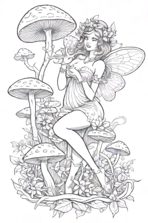 Curvy Fairy With Mushroom Surrounded