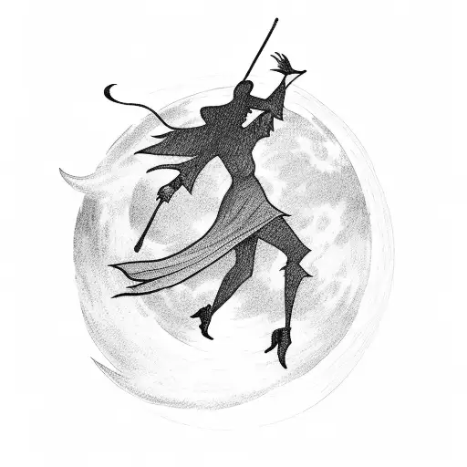 A Silhouette Of A Witch Flying Against A Moonlit Sky
