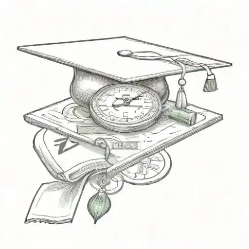 Graduation Cap With Money And A Road And Clock