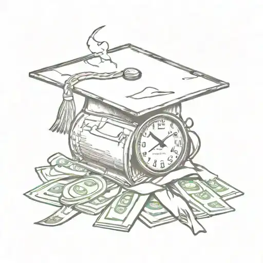 Graduation Cap With Money And A Road And Clock Melting