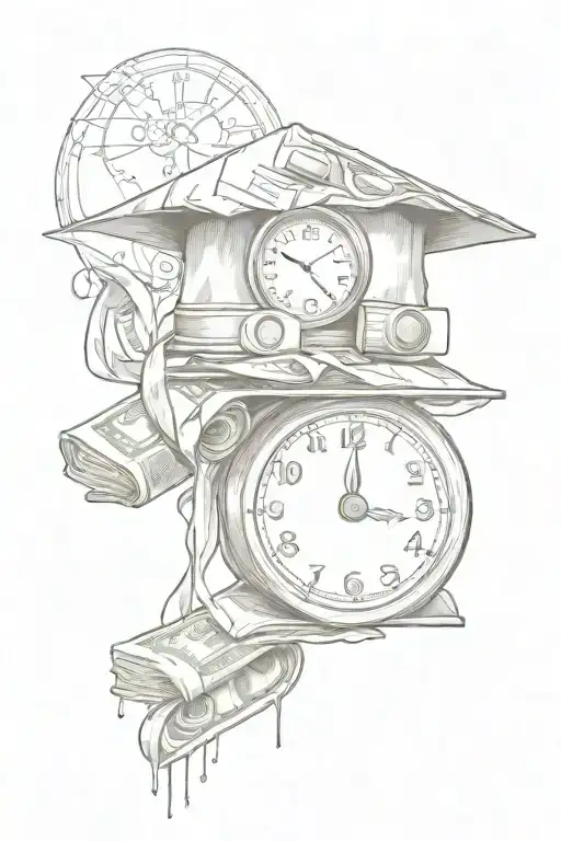 Graduation Cap With Money And A Road And Clock Melting