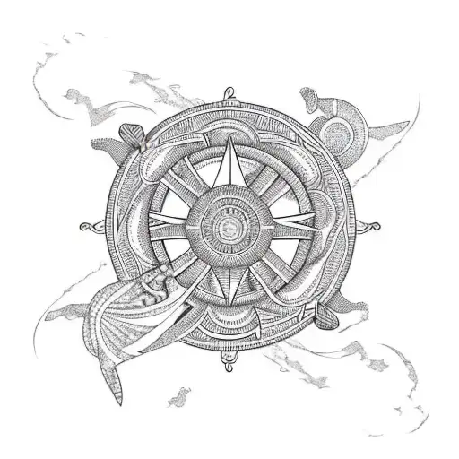 Incorporate African Cultural Symbols Into A Blackwork Tattoo Of An Ocean Scene