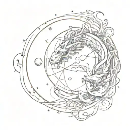 A Sketch Style Planet Tattoo With A Dragon Circling Around It