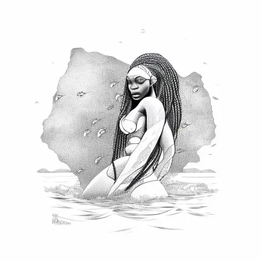 African Women Mermaid Getting Out Of The Water