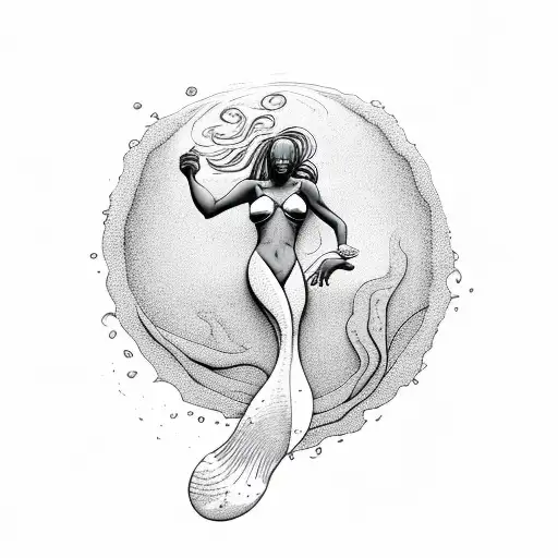 Black Women Mermaid Swimming Inside Of The Water