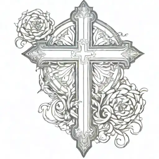 Christian Cross With Crown Of Christ Crucified And Heads