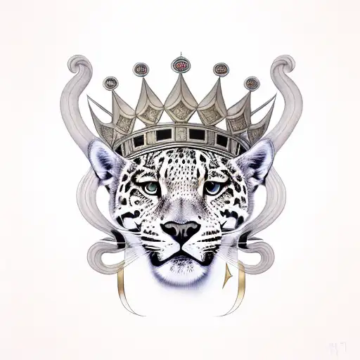 Trippy Portrait Of A Jaguar With A Golden Royal Queens Crown On Its Head