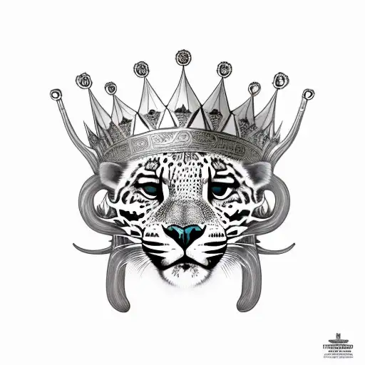 Trippy Portrait Of A Jaguar With A Golden Royal Queens Crown On Its Head