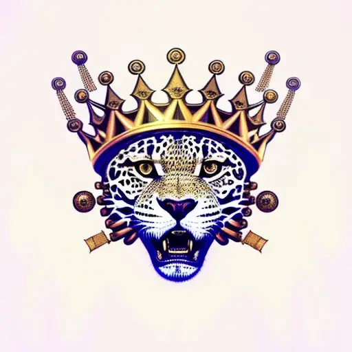 Trippy Portrait Of A Jaguar With A Golden Royal Queens Crown On Its Head