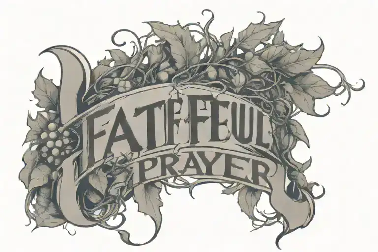 Words Faithful In Prayer Written Inside A Banner Surrounded By Thorny Vines