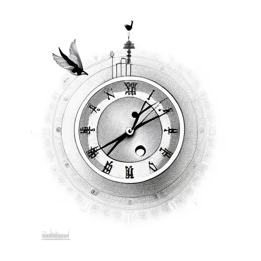 Clock And Stairs And Birds