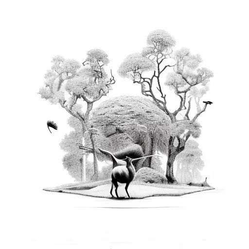A Surreal Landscape Merging Different Animals And Plants