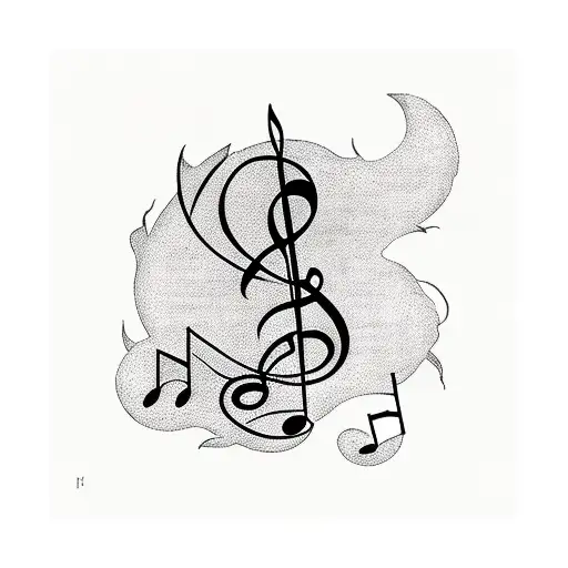 A Tattoo Of A Music Note Made Up Of Cat Silhouettes In A Sketch Style