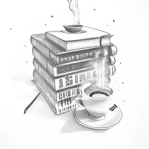 Bookshelf With Fantasy-themed Books And A Steaming Cup Of Coffee