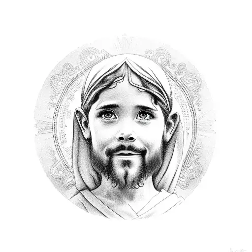 Jesus Looking Down On Young Boy