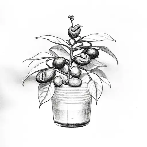 A Detailed Sketch Of A Coffee Bean Plant Growing Out Of A Beer Bottle