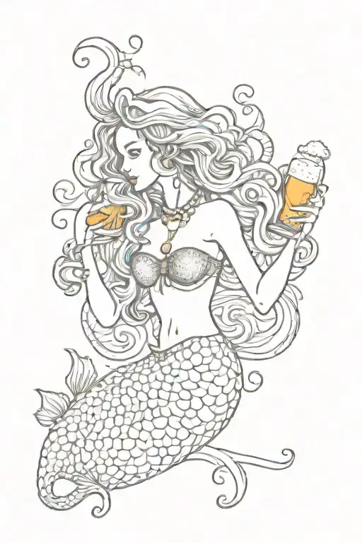 Mermaid Holding A Beer With Curly Hair