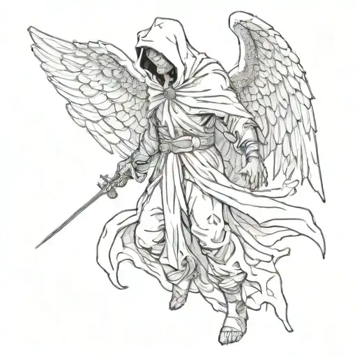 A Powerful And Battle-worn Angel In His Tattered Hooded Robe Battling His Inner Demon
