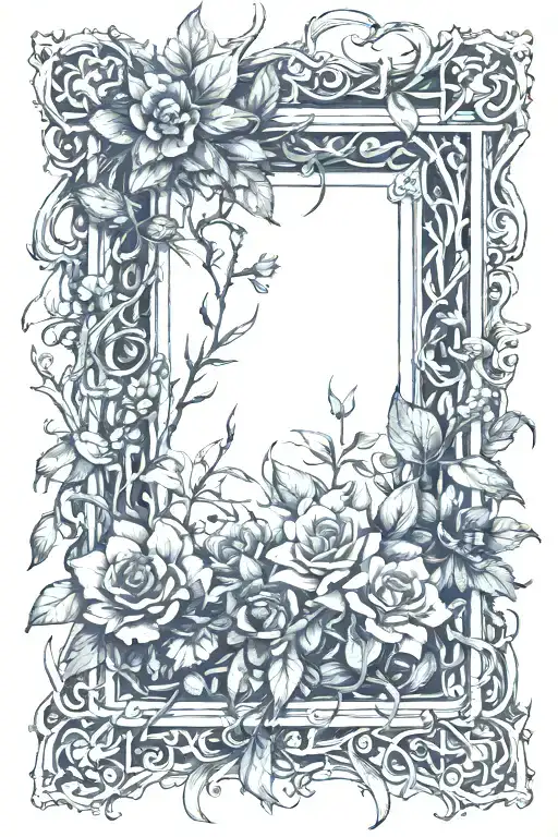 Picture Frame Made From Flowers And Thorny Vines