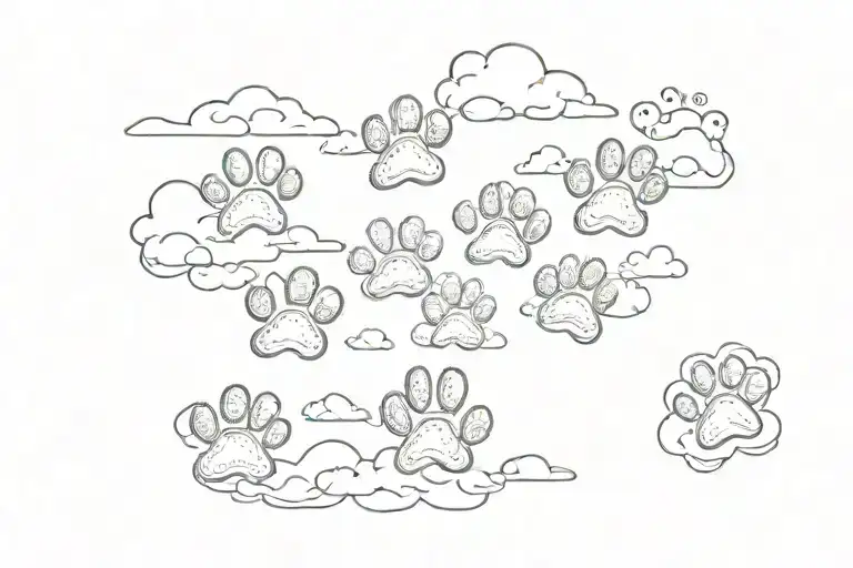 6 Dog Pawprints With Clouds Surrounding Them