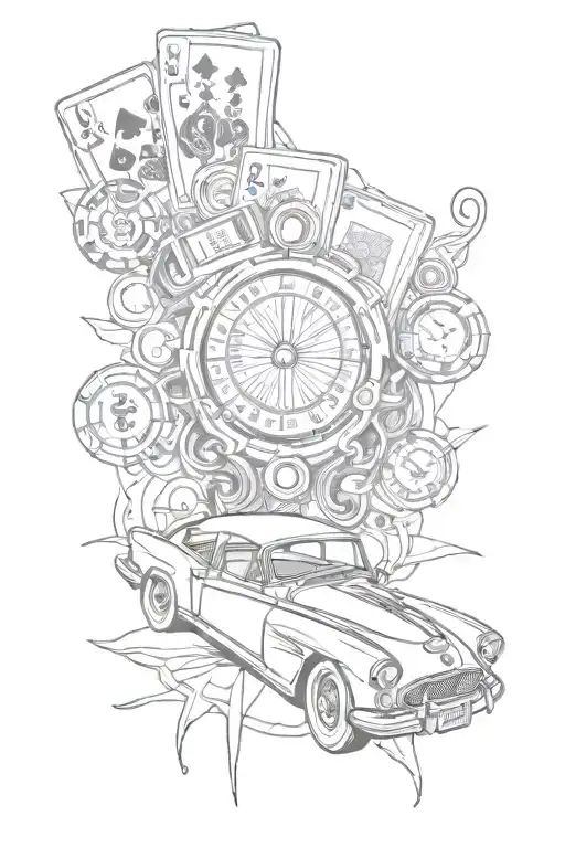 Incorporate A Casino Theme Into A Tattoo Of A Vintage Car