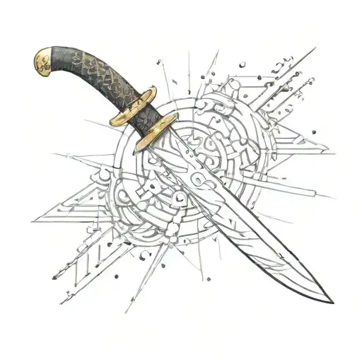 Dotwork Watercolor Geometry Knife Katana