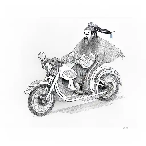 Ancient Chinese Man Riding Motorcycle