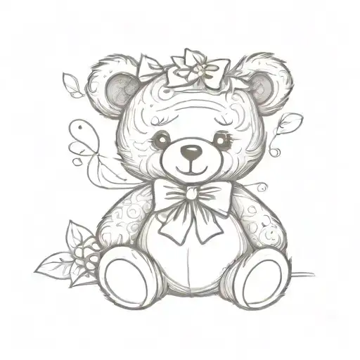 Teddy Bear Sitting With Bow