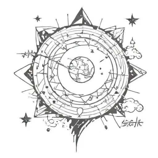 An Abstract Tattoo Of A Dark-colored Galaxy With The Quote 'Lost In The Stars'