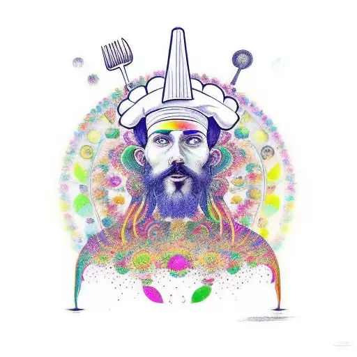 A Spiritual Chef Cooking Up A Storm Of Colorful Ingredients In A Psychedelic Kitchen
