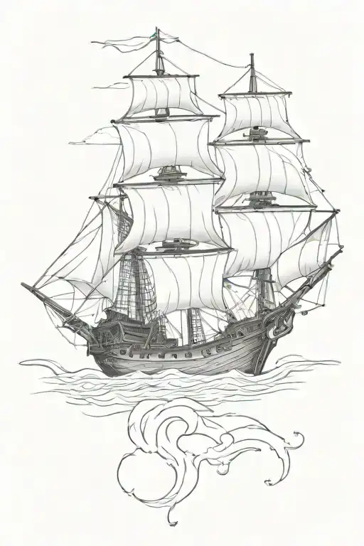 Black Pirate Ship Sailing Through A Sea