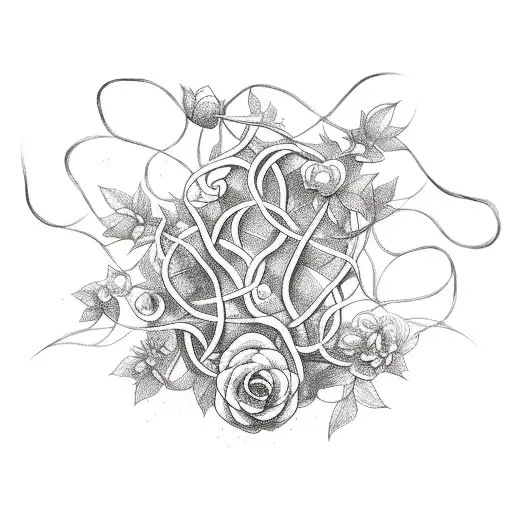 A Sketch Tattoo Of A Gaming Controller Entwined With Vines Of Flowers