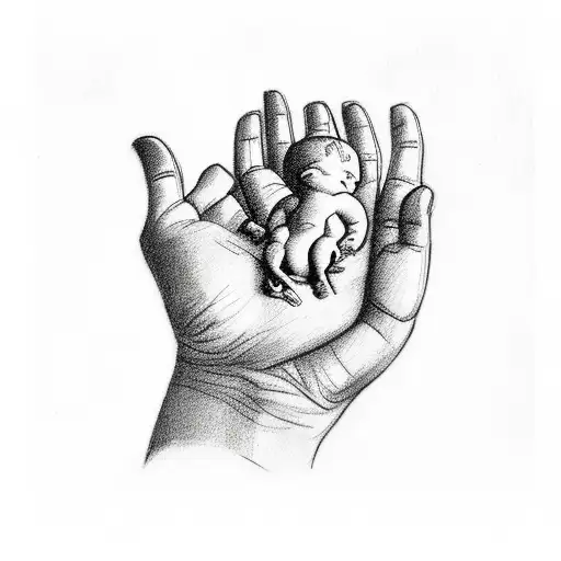 Tiny Baby Resting In Palm Of Hand