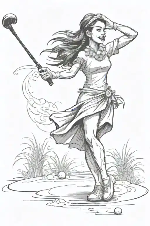 Hula Girl Playing Golf
