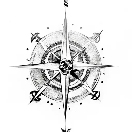 A Compass With A Skull And Crossbones Symbol Surrounded By Crashing Waves