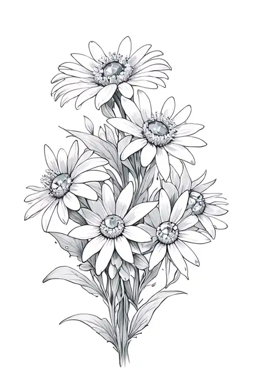 Edelweiss Flowers With Diamonds In A Bouquet