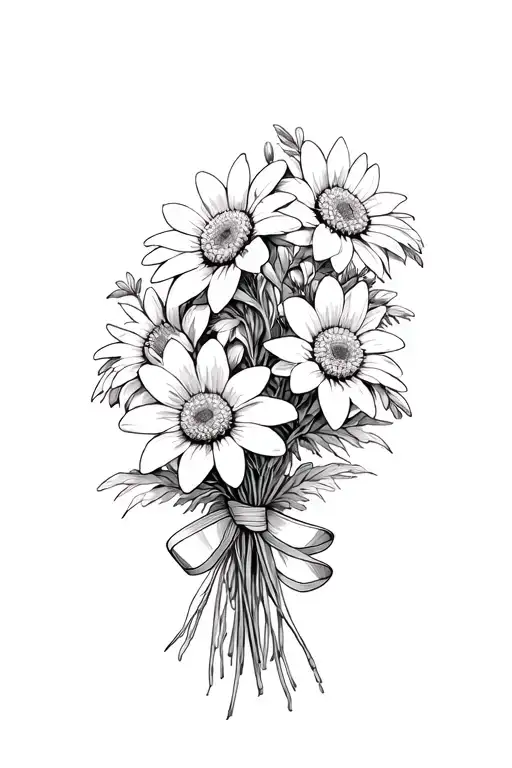 4 Edelweiss Flowers In A Bouquet Tied With A Ribbon