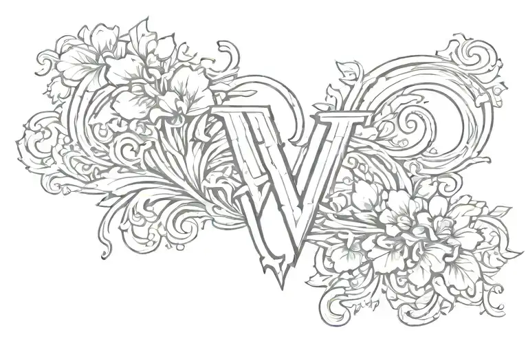 Paw With Initial V Engraved Style