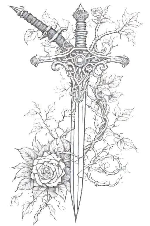 Sword With Vines And Barbed Wire Wrapped