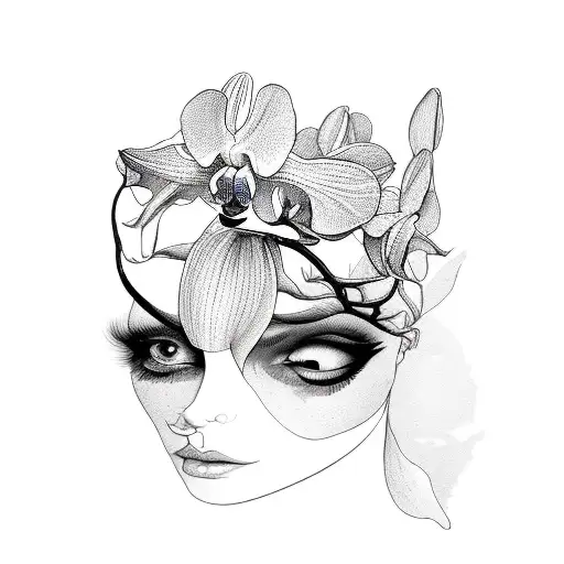 Broken Half Face Of Woman With Orchid Plant