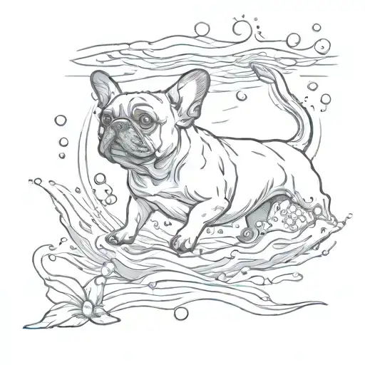 French Bulldog Diving In The Ocean