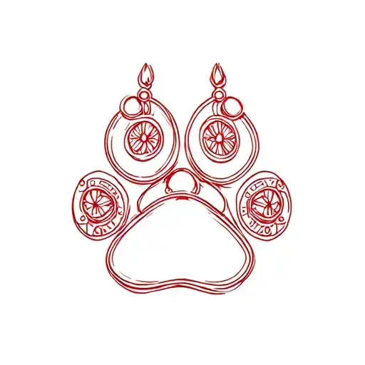 Fine Line Paw Print With Bells