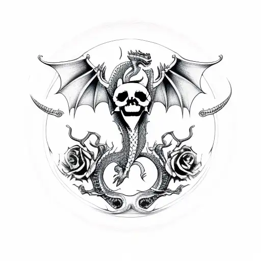 Dragon Skull Rose Bones