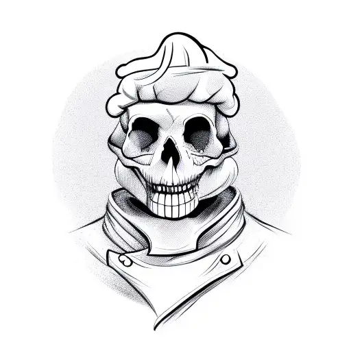 Chef Wearing Chef Jacket With Half Head And Half Skull