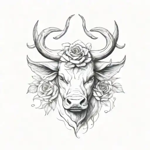 Taurus Bull With Roses And Flowing Leaves