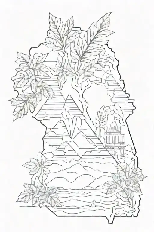 Egypt Map Outline Inspired Leaf Water