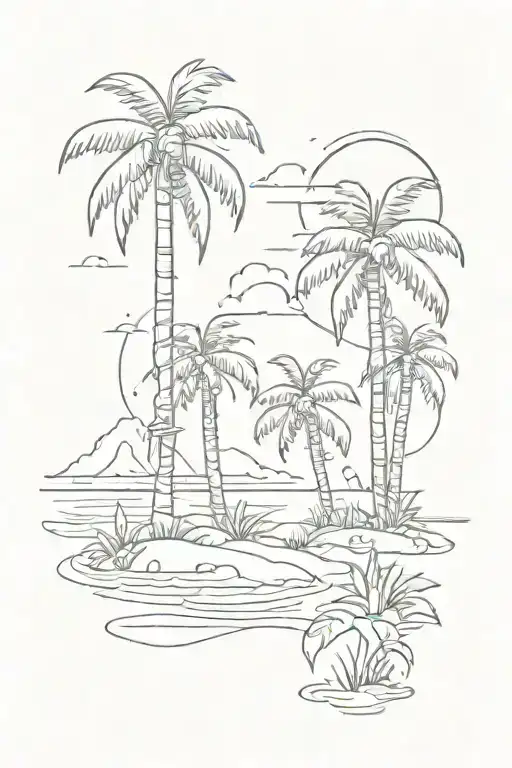 Beach Scene Featuring Palm Trees On Forearm