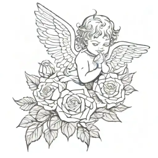 Cherub Angel In Roses